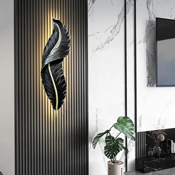 SWIATLO_Feather_Shape_LED_Wall_Lamp_Decorative_Metal_Wall_Light_|_3-Color_LED_Light_Black_Feather_Design_|_Modern_Decorative_Wall_Sconce_for_Living_Room,_Bedroom,_Hallway_04_Black