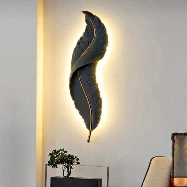 SWIATLO_Feather_Shape_LED_Wall_Lamp_Decorative_Metal_Wall_Light_|_3-Color_LED_Light_Black_Feather_Design_|_Modern_Decorative_Wall_Sconce_for_Living_Room,_Bedroom,_Hallway_04_Black