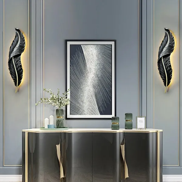 SWIATLO_Feather_Shape_LED_Wall_Lamp_Decorative_Metal_Wall_Light_|_3-Color_LED_Light_Black_Feather_Design_|_Modern_Decorative_Wall_Sconce_for_Living_Room,_Bedroom,_Hallway_04_Black