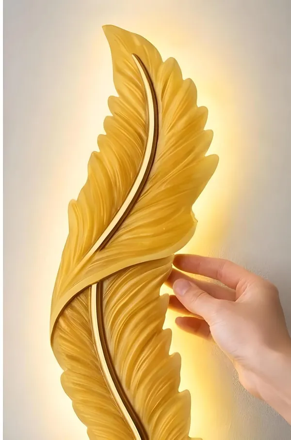 SWIATLO_Feather_Shape_LED_Wall_Lamp_Decorative_Metal_Wall_Light_|_3-Color_LED_Light_Golden_Feather_Design_|_Modern_Decorative_Wall_Sconce_for_Living_Room,_Bedroom,_Hallway_Golden_03