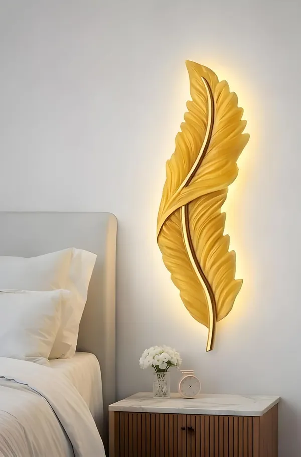 SWIATLO_Feather_Shape_LED_Wall_Lamp_Decorative_Metal_Wall_Light_|_3-Color_LED_Light_Golden_Feather_Design_|_Modern_Decorative_Wall_Sconce_for_Living_Room,_Bedroom,_Hallway_Golden_03