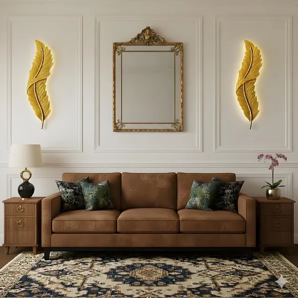 SWIATLO_Feather_Shape_LED_Wall_Lamp_Decorative_Metal_Wall_Light_|_3-Color_LED_Light_Golden_Feather_Design_|_Modern_Decorative_Wall_Sconce_for_Living_Room,_Bedroom,_Hallway_Golden_03