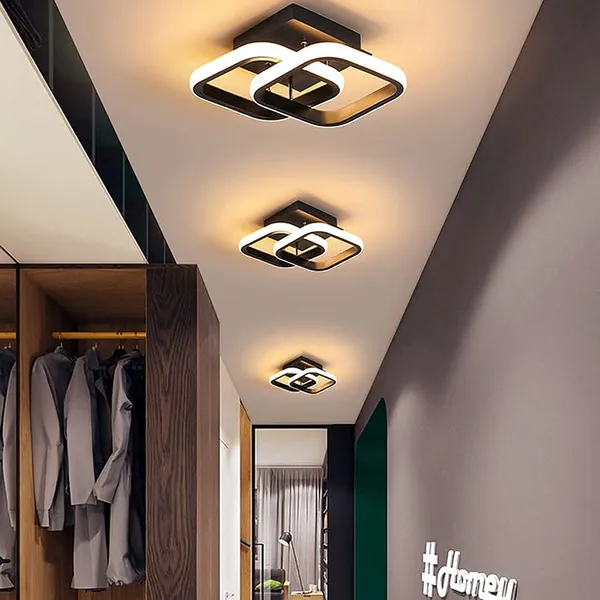 SWIATLO_Modern_LED_Ceiling_Light_Black_|_Geometric_Square_Flush_Mount_Lamp_|_Ceiling_Light_for_Living_Room,_Bedroom,_Office,_Cafe,_Restaurant_&_Drying_Room_-_Wall_Lamp