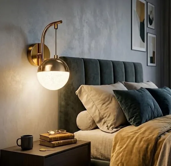 SWIATLO_Modern_LED_Wall_Lamp_for_Living_Room_&_Bedroom,_Golden_Metal_Wall_Light_with_Frosted_Glass_Globe,_Decorative_Bedside_Wall_Sconce,_Warm_Ambient_Lighting_for_Home_Décor