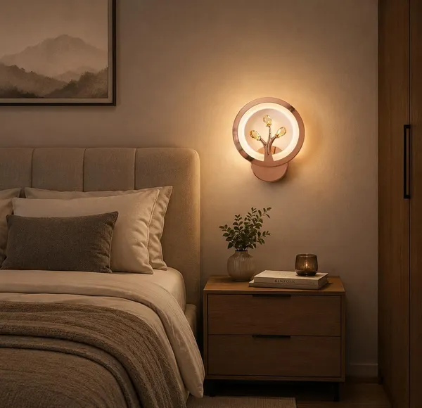 SWIATLO_Modern_LED_Wall_Lamp_for_Living_Room,_Bedroom_&_Study_Room_|_Luxury_Ring_Wall_Light_with_Crystal_Design_|_Warm/Neutral/Cool_Light_|_Decorative_Indoor_Wall_Sconce_(Copper_Gold,_Pack_of_1)
