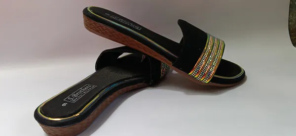 Black_Synthetic_Leather_Beaded_Strap_Sandals_For_Women