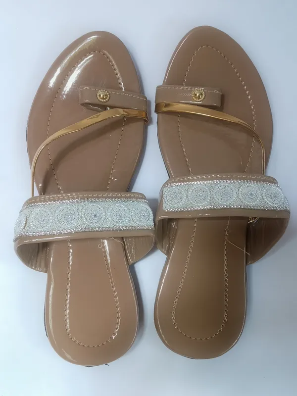 Beige_Synthetic_Leather_Dual_Strap_Embellished_Sandals_For_Women