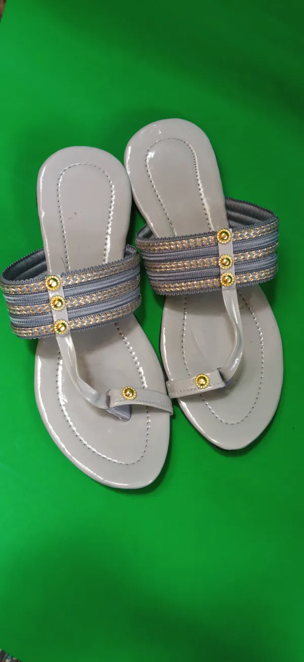 Grey_Synthetic_Leather_Embroidered_Thong_Sandals_For_Women