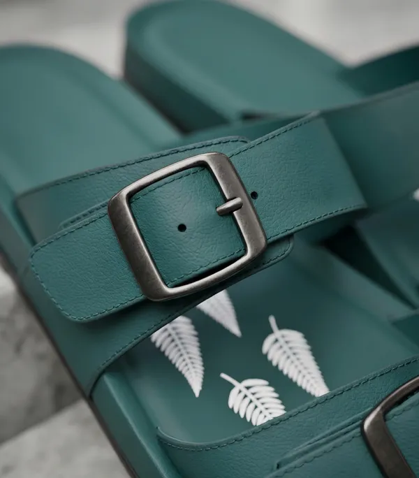 Deep_Teal_Green_Women's_Double_Buckle_Comfort_Slide_Sandals_|_Casual_Everyday_Flats