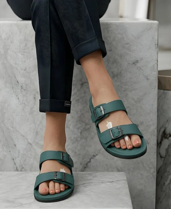 Deep_Teal_Green_Women's_Double_Buckle_Comfort_Slide_Sandals_|_Casual_Everyday_Flats