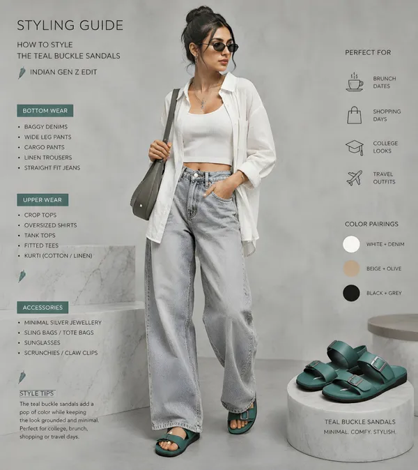 Deep_Teal_Green_Women's_Double_Buckle_Comfort_Slide_Sandals_|_Casual_Everyday_Flats