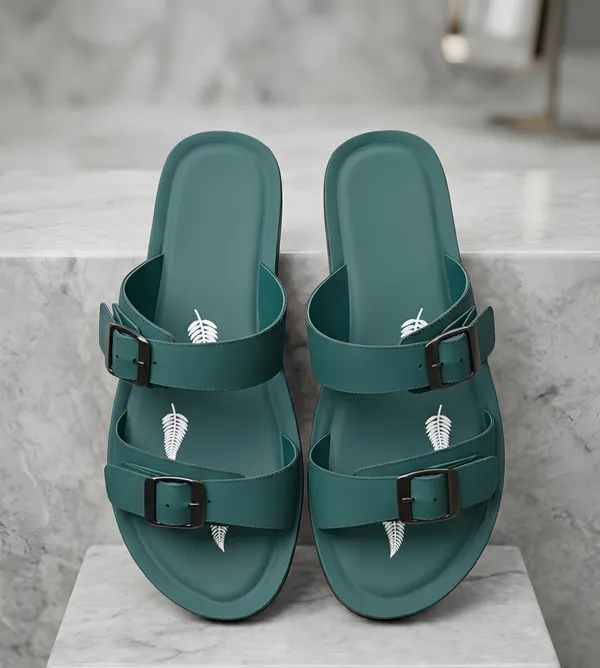 Deep_Teal_Green_Women's_Double_Buckle_Comfort_Slide_Sandals_|_Casual_Everyday_Flats