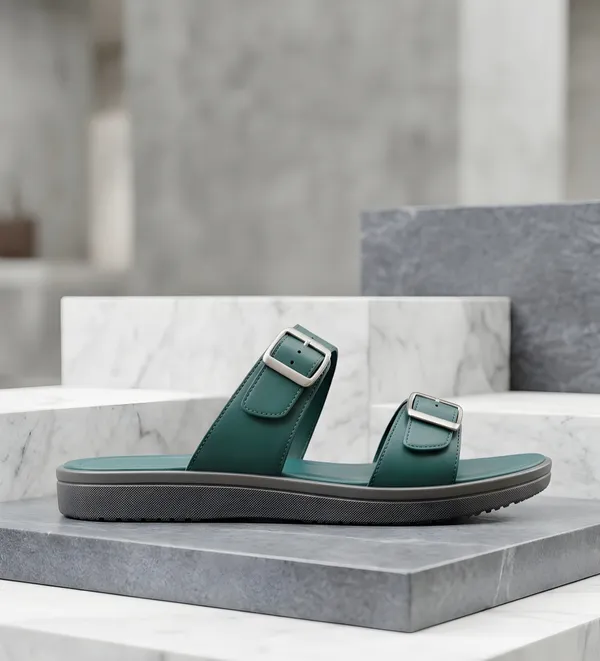 Deep_Teal_Green_Women's_Double_Buckle_Comfort_Slide_Sandals_|_Casual_Everyday_Flats