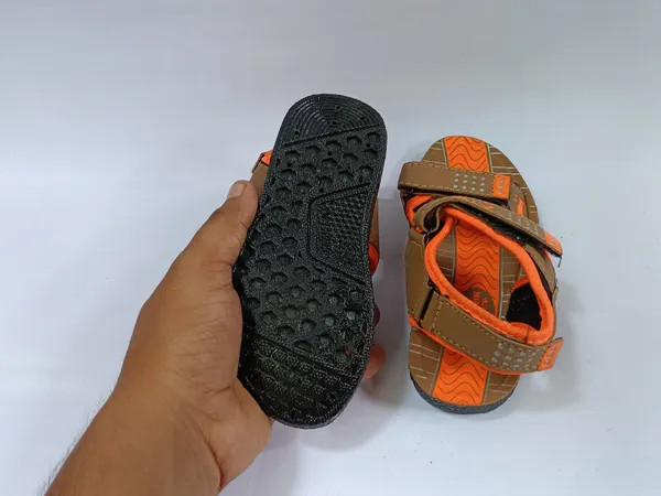 Brown_And_Orange_Synthetic_Velcro_Strap_Sandals_For_Kids