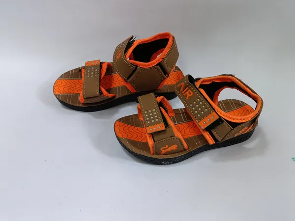 Brown_And_Orange_Synthetic_Velcro_Strap_Sandals_For_Kids