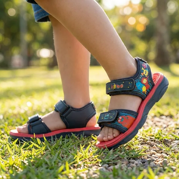 Black_And_Red_Synthetic_Velcro_Strap_Sports_Sandals_For_Kids