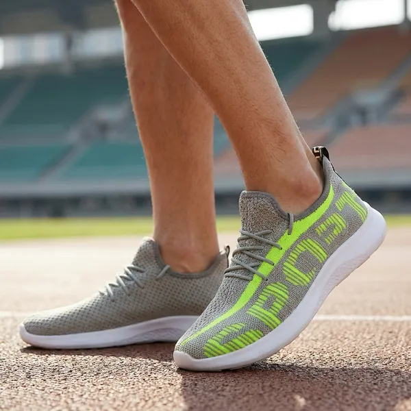 Grey_And_Neon_Yellow_Mesh_Lace-Up_Running_Shoes_For_Men