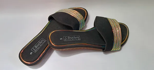 Black_Synthetic_Leather_Beaded_Strap_Sandals_For_Women