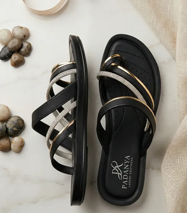 Refined_Black_Triple_Strap_Soft_Cushion_Trending_Flats_for_Women