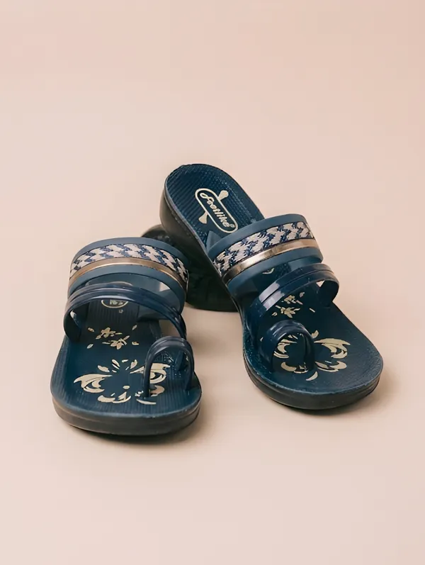 Blue_Synthetic_Leather_Floral_Print_Multi-Strap_Sandals_For_Kids