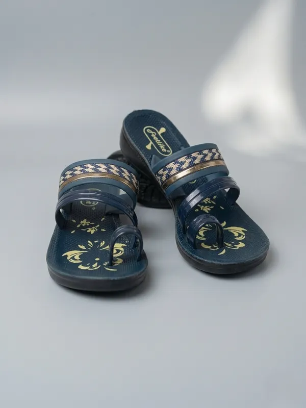 Blue_Synthetic_Leather_Floral_Print_Multi-Strap_Sandals_For_Kids