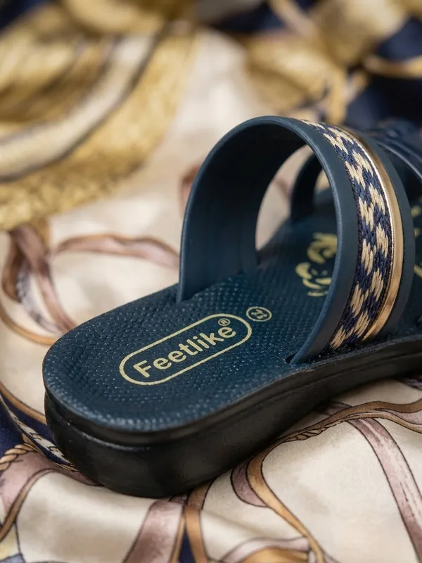 Blue_Synthetic_Leather_Floral_Print_Multi-Strap_Sandals_For_Kids