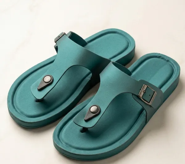 DeepTeal_Synthetic_Leather_Toe-Post_Sandals_For_Women