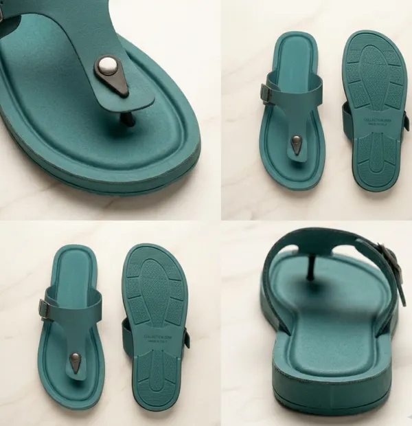DeepTeal_Synthetic_Leather_Toe-Post_Sandals_For_Women