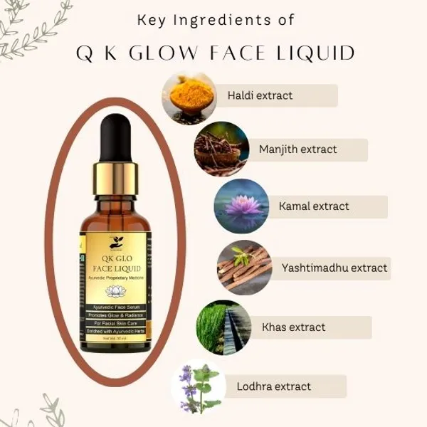Qk-Glo-Face-Liquid-Water-Based-Ayurvedic-Face-Serum-For-With-Haldi-Manjishtha-Nagkesar-Lodhra-For-Glowing-Skin-Dark-Spot-Pigmentation-Appearance-For-Women-Men-30-Ml