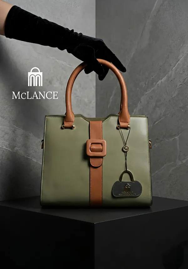 Olive_Green_And_Brown_Premium_Pu_Leather_Hand_Bag_For_Women