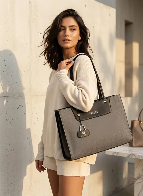Grey_Premium_Pu_Leather_Hand_Bag_For_Women