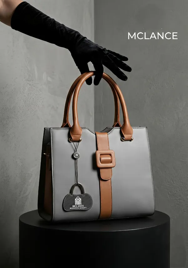 Grey_And_Tan_Premium_Pu_Leather_Hand_Bag_For_Women