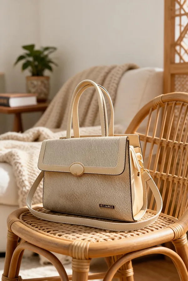 Cream_Premium_Pu_Leather_Hand_Bag_For_Women