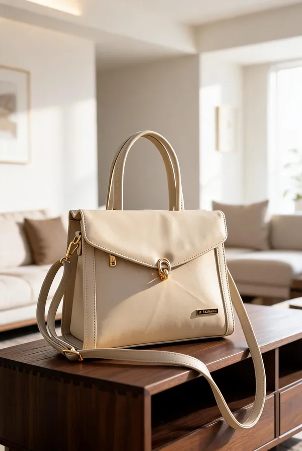 Cream_Premium_Pu_Leather_Hand_Bag_For_Women