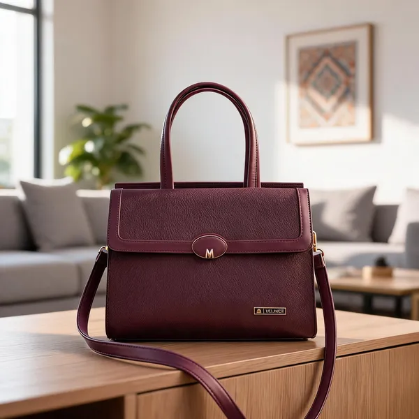 Burgundy_Premium_Pu_Leather_Hand_Bag_For_Women