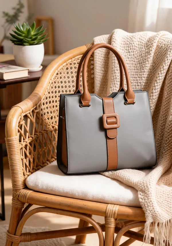 Grey_And_Tan_Premium_Pu_Leather_Hand_Bag_For_Women