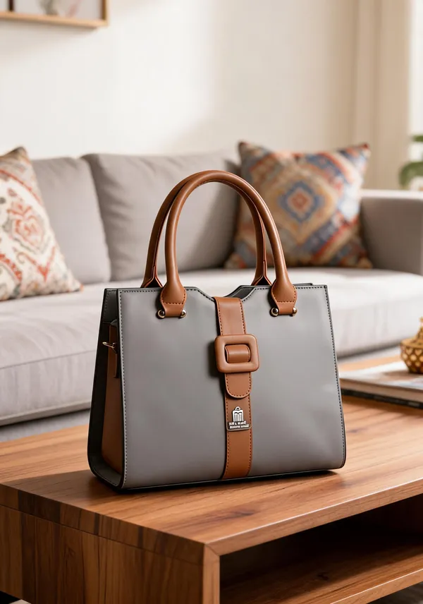 Grey_And_Tan_Premium_Pu_Leather_Hand_Bag_For_Women
