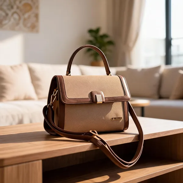 Beige_And_Brown_Premium_Pu_Leather_Hand_Bag_For_Women