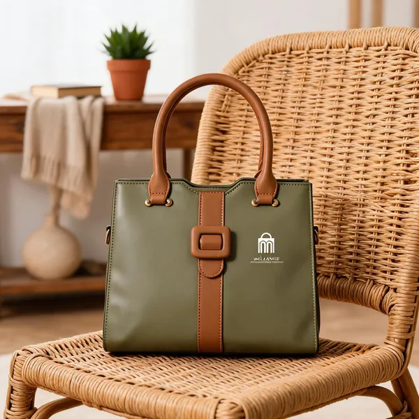 Olive_Green_And_Brown_Premium_Pu_Leather_Hand_Bag_For_Women