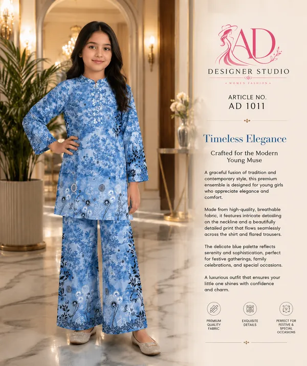 Blue_Rayon_Floral_Print_Kurta_Palazzo_Set_For_Girls