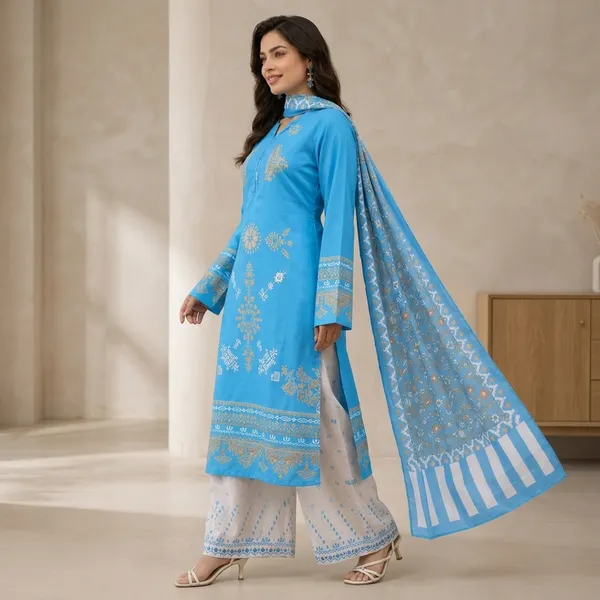 Blue_satin_Premium_impoted__printed_Kurta_Palazzo_Set_With_Dupatta_For_Women