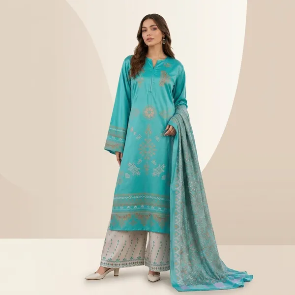 Aqua_Satin_Printed_Kurta_Palazzo_Dupatta_Set_For_Women