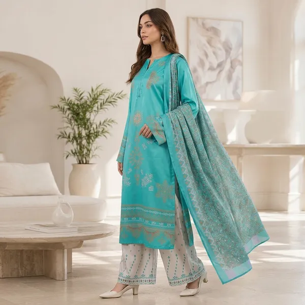 Aqua_Satin_Printed_Kurta_Palazzo_Dupatta_Set_For_Women