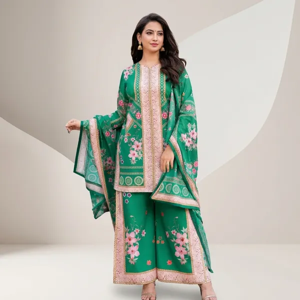 Green_blended_reyon_with_maslin_duppata_Suit_Set_For_Women