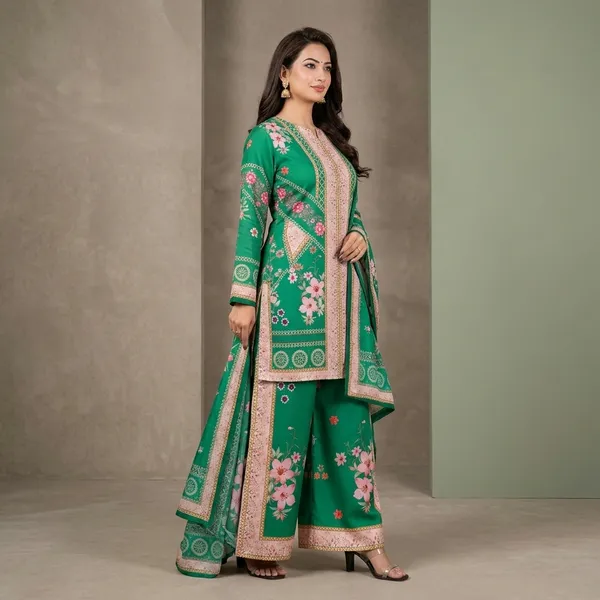 Green_blended_reyon_with_maslin_duppata_Suit_Set_For_Women