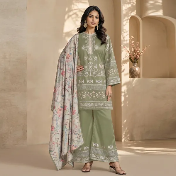 Sage_Green_Satin_printed_with_lcae_work_Kurta_Set_With_Dupatta_For_Women