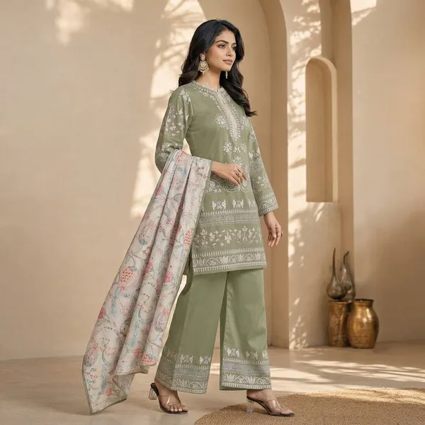Sage_Green_Satin_printed_with_lcae_work_Kurta_Set_With_Dupatta_For_Women