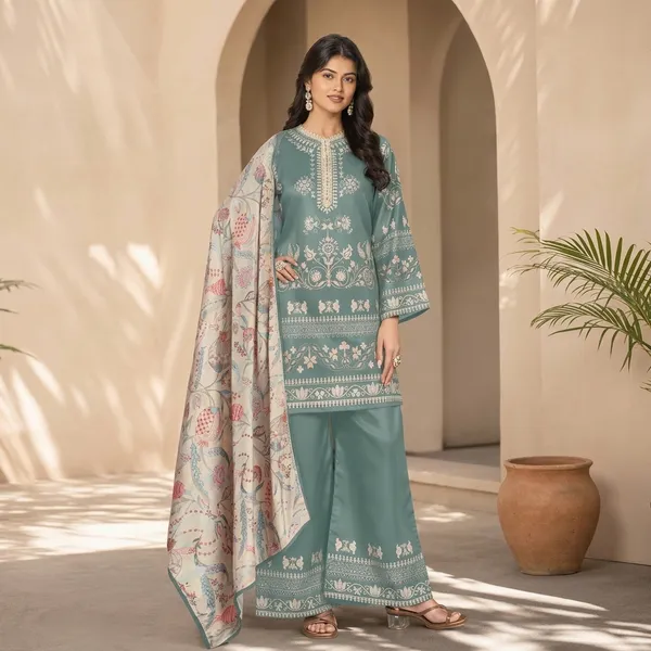 Teal_Lawn_Cotton_its_printed_with_lcae_work_Palazzo_Suit_Set_For_Women