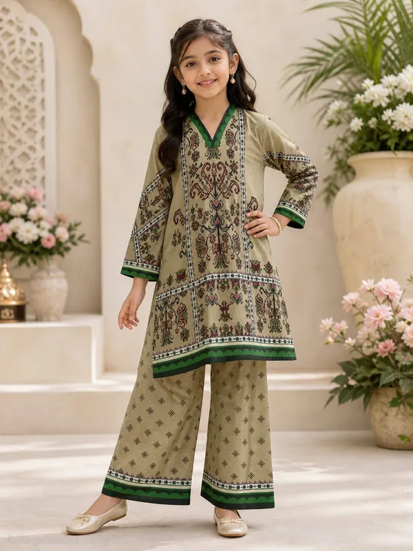 Green_Satin_printed_Ethnic_Co_Ord_Set_For_Girls