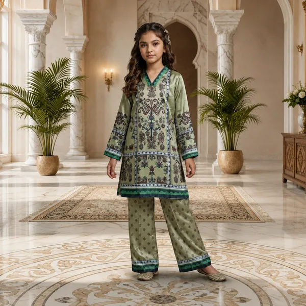 Green_Satin_printed_Ethnic_Co_Ord_Set_For_Girls